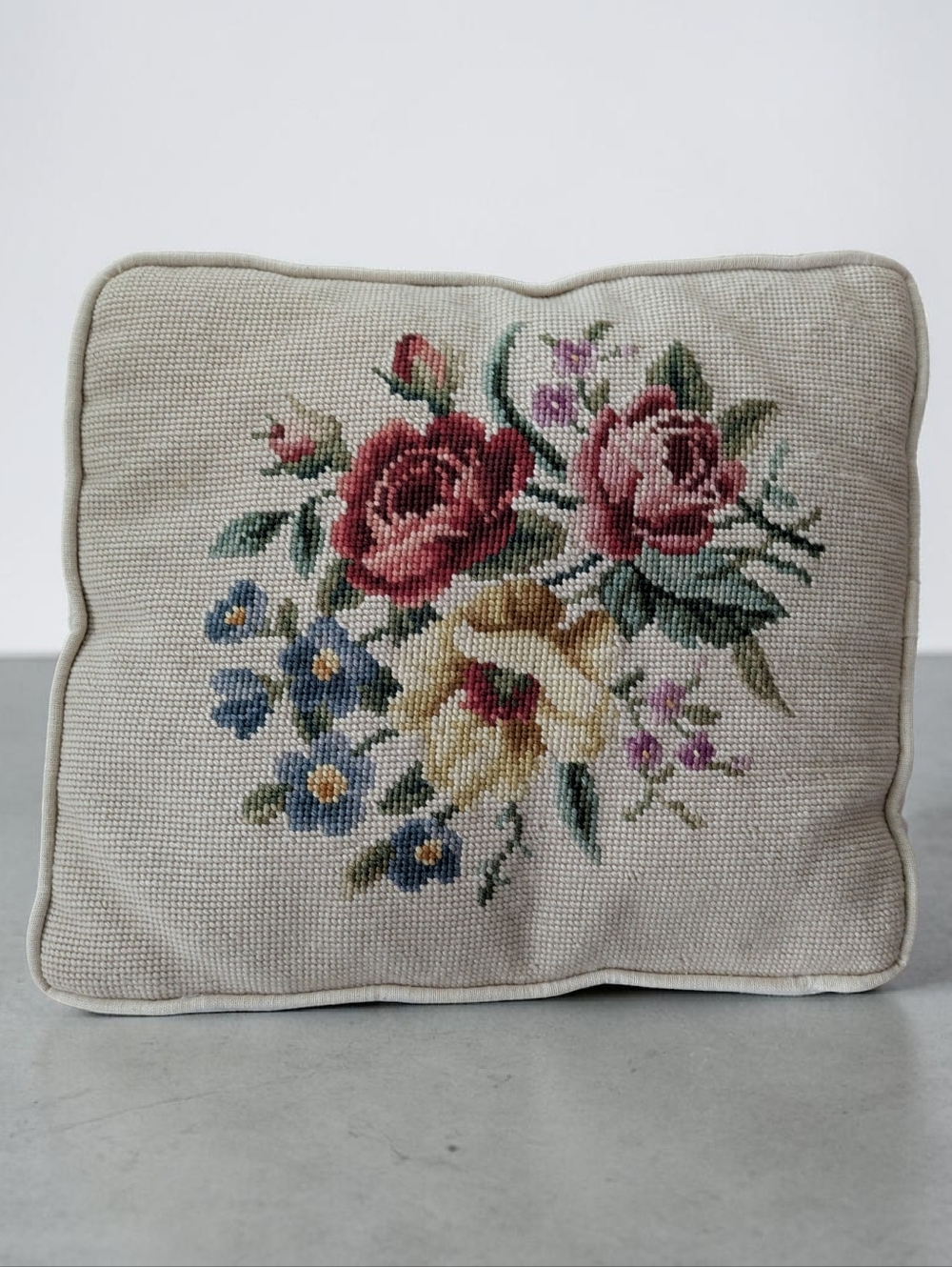 MCM Needlepoint Square Floral Pillow  14x12